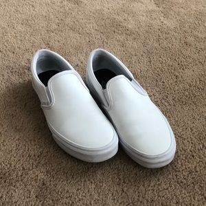 White Leather Vans Slip Ons